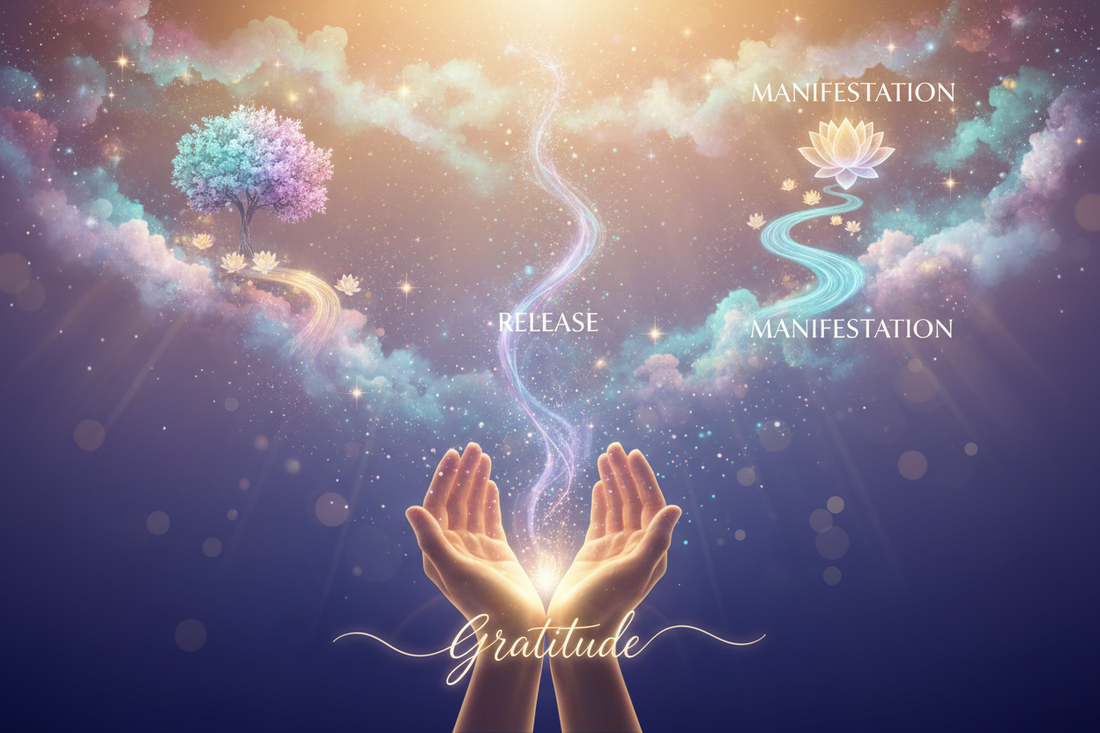 A lit intention candle beside a journal, representing how scent and ritual help the brain shift into a calmer, more focused state.